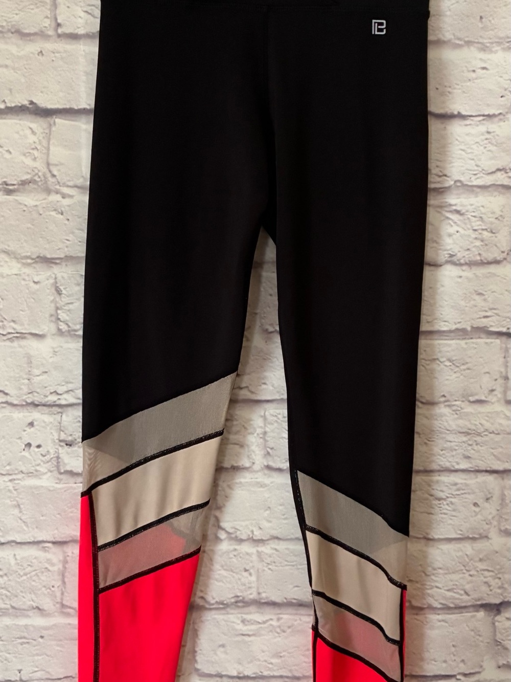 Body Language Sportswear Black and Neon Pink Athletic Leggings - Medium